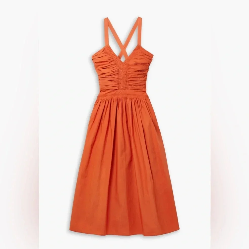 Ulla Johnson Laurelin Cotton Midi Dress Size 0 100% Cotton Orange Designer - Picture 2 of 6